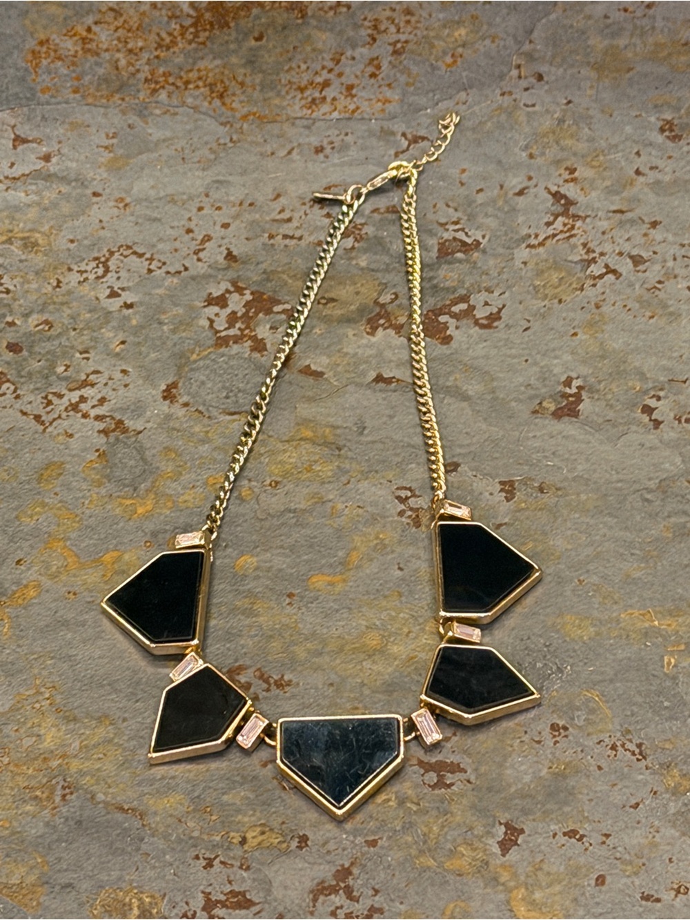 Gold-Plated Black Geometric Statement Necklace
